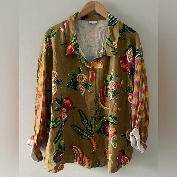 The Odells | Anthropologie | Linen Blend Kelley Top Fruit Tropical - Picture 2 of 6